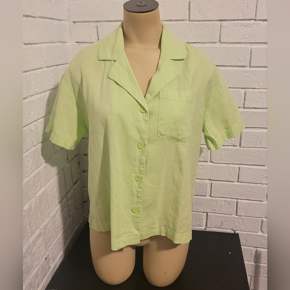A New Day Lime Green Short Sleeve Collared Button-Down Shirt - Size XS NWT
